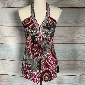 INC halter rhinestone top black, purple, white
